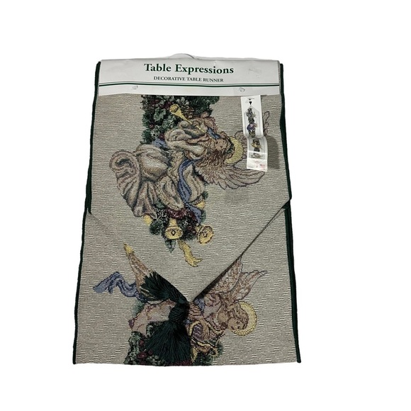 Vtg Table Expression USA Angel Wreath Lena Liu Table Runner 13x72” Christmas NIP